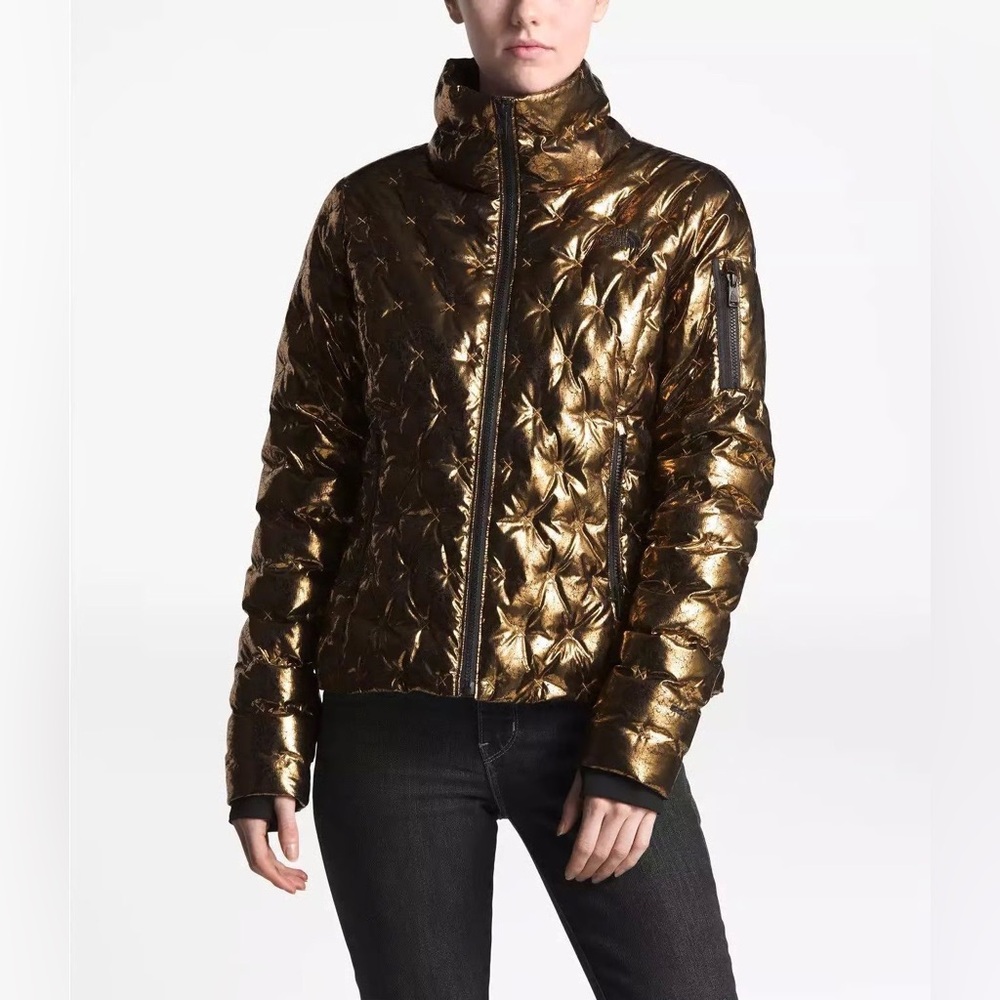 The North Face Women's Holladown Crop Jacket in metallic copper size S